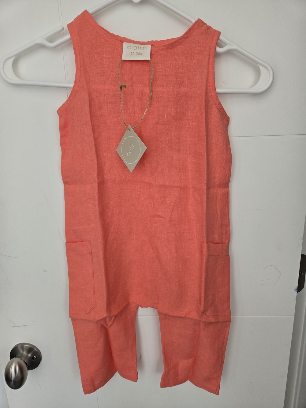 Coral %100 Linen Kids One-Piece Romper
